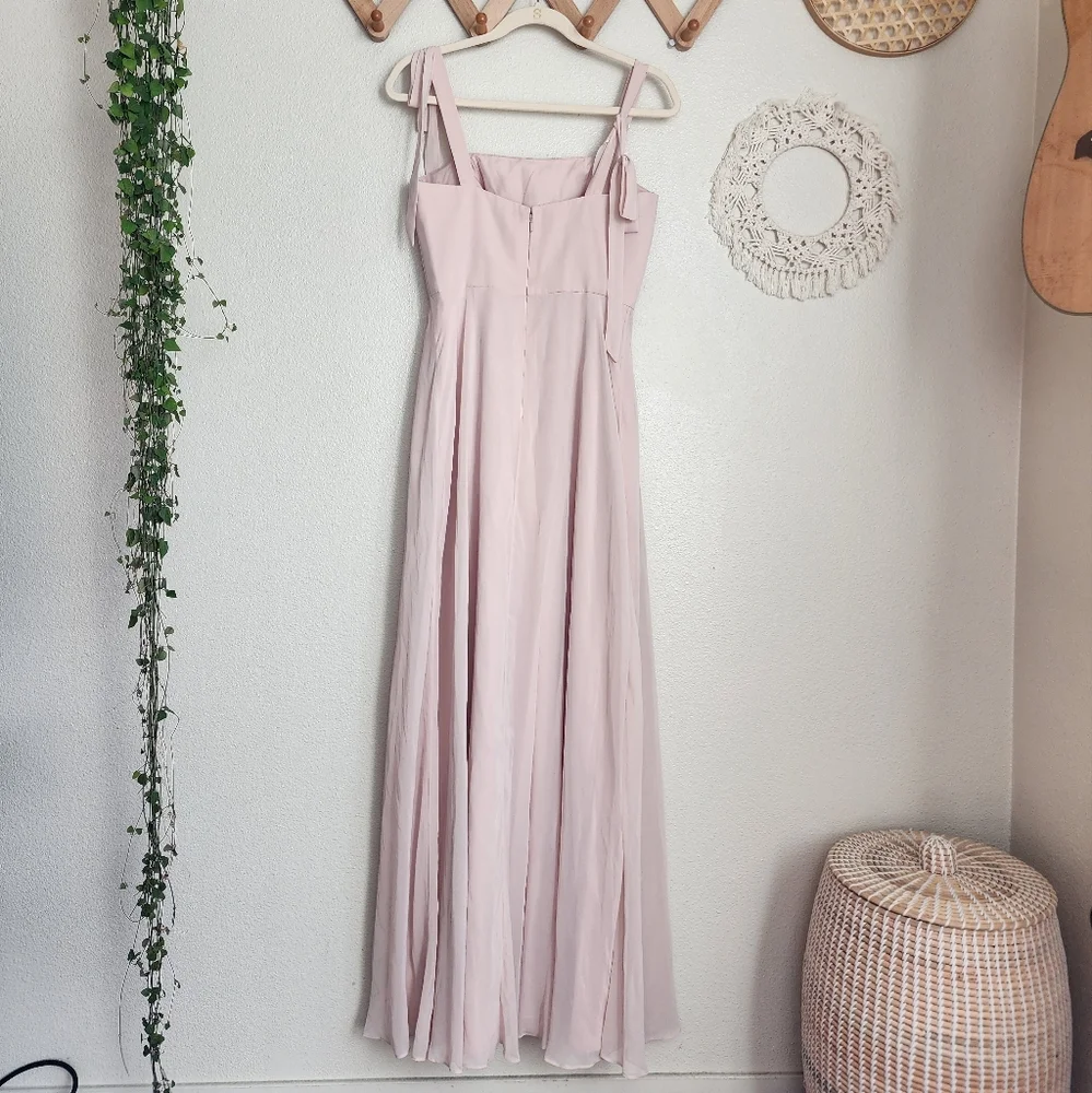 Dessy Collection Tie-Shoulder Chiffon Maxi Dress With Front Slit In Cameo
